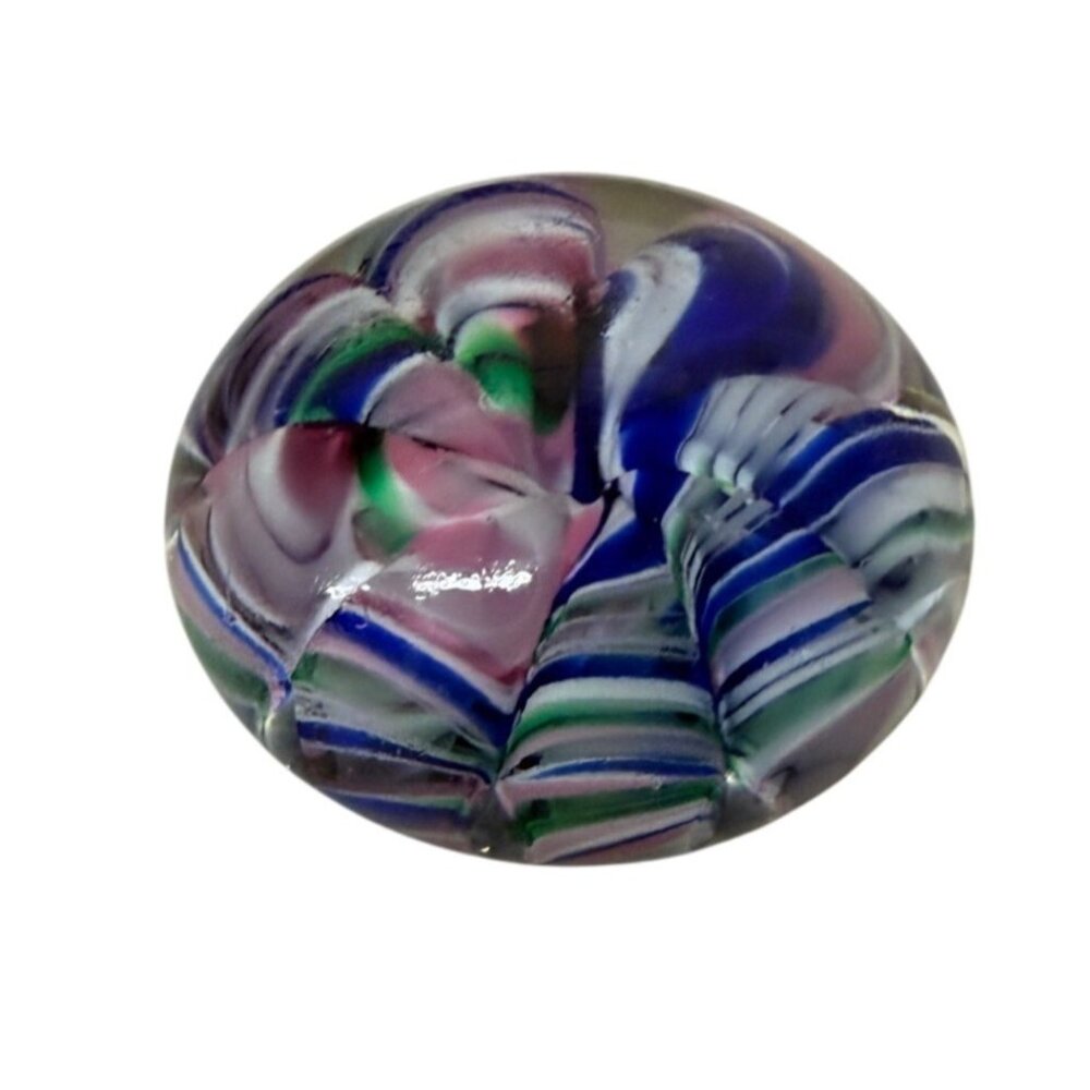 3" Vintage Hand-Blown Glass Paperweight With Multicolor Swirl Design